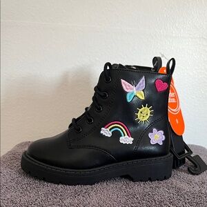 NWT Wonder Nation Toddler Combat Boots with Embroidered Patches Size 9